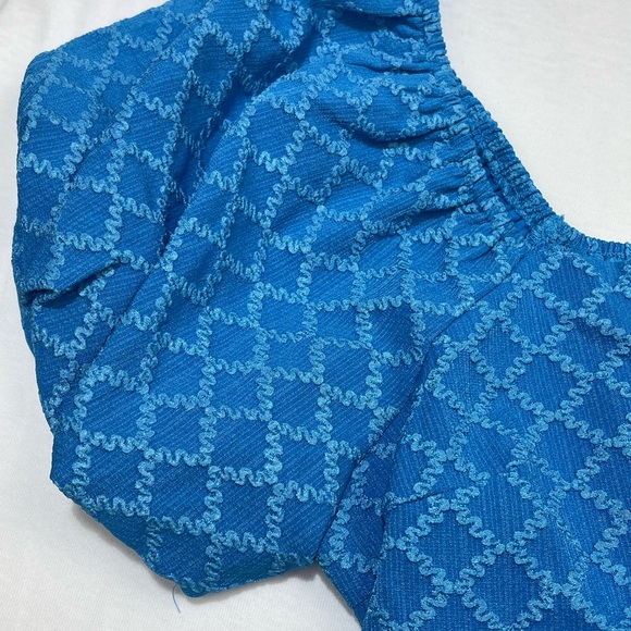 NWT Day + Moon Blue Puff Sleeve Peplum Crop Top - Picture 4 of 8